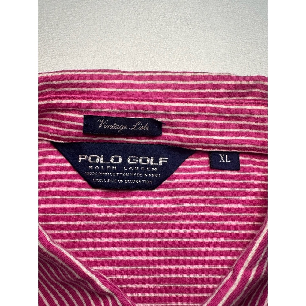 Polo Golf Ralph Lauren Pink White Striped Pima Cotton Polo Shirt Mens XL - Picture 3 of 8